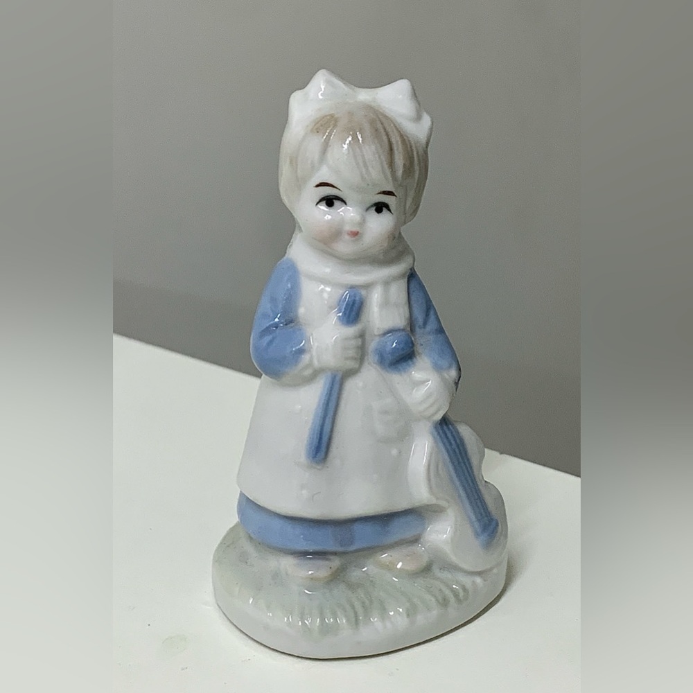 Early Mid Century Antique Young Girl in Dress Holding Violin Fiddle Figurine